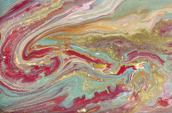 Green and red marbling pattern. Gold marble liquid texture.