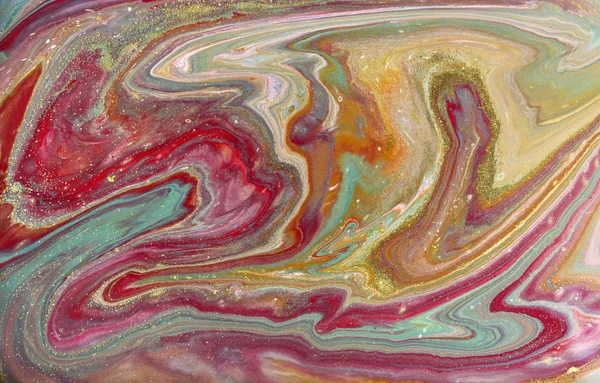 Green and red marbling pattern. Golden marble liquid texture