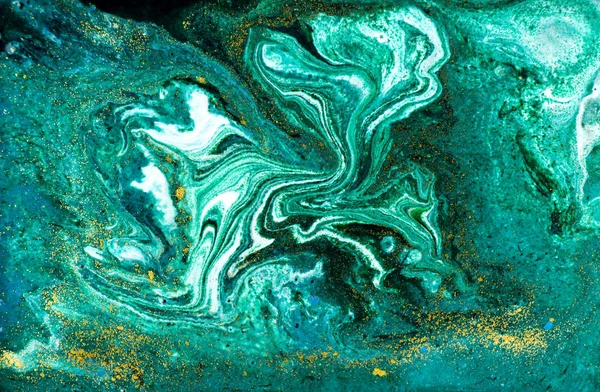 Liquid uneven green marbling pattern with glare of light