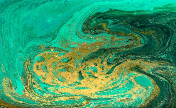 Green and gold ripple of agate background. Golden powder marble texture.