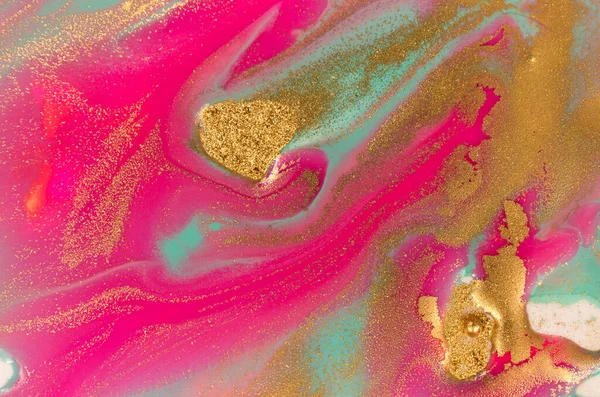 Pink, gold and blue mixed inks liquid ripple texture