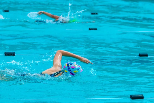 Les Nageuses Nagent Dans Une Piscine Locale Par Une Journée — Photo