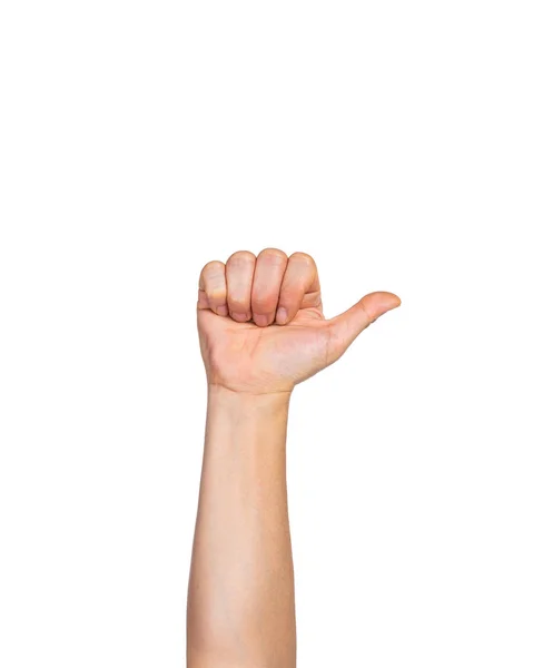 Mano masculina en puño con el pulgar abierto hacia arriba en Como gesto en ba blanca — Foto de Stock