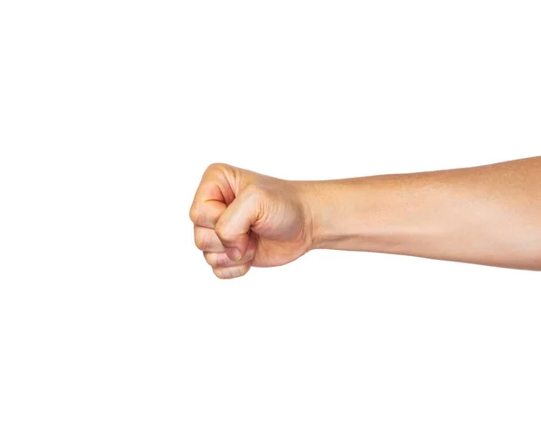 Masculino mão no punho soco em linha reta fora no branco fundo — Fotografia de Stock