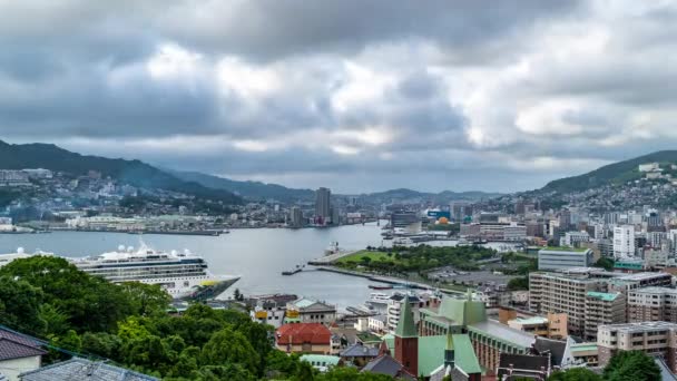 Nagasaki Japón Julio 2019 Timelapse Clouds Move Nagasaki Sky Harbour — Vídeos de Stock