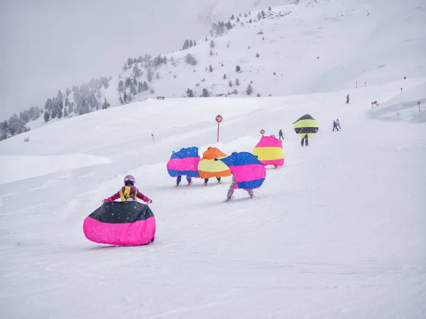 Замс Австрия Февраля 2015 Дети Лыжной Школе Горнолыжный Курорт Ландек — стоковое фото