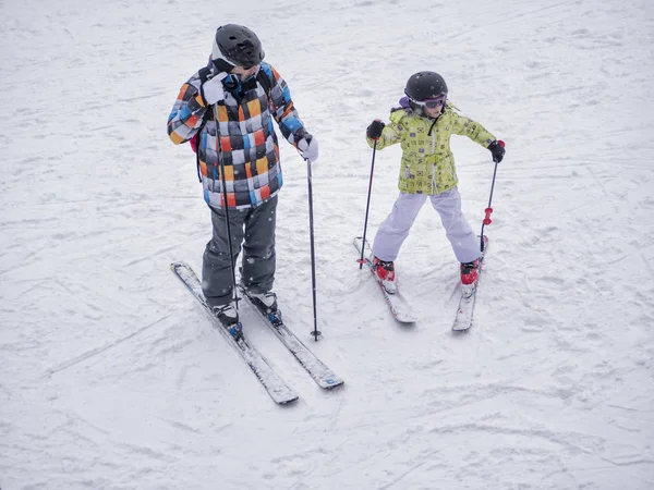 Zams Austria Februar 2015 Ski Resort Landeck Father Daughter Ski — Stock Photo, Image