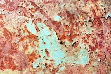 Paslı boyalı metal doku, eski püskü kırık boya ve çizikler, soyut grunge arka plan, eski demir yüzeyle dokulu yıpranmış metalik duvar, retro vintage zemin, duvar kağıdı, boş şablon