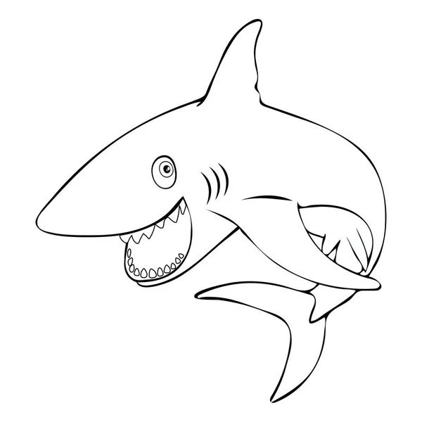 Funny Fish Shark Smiling Jumps Out Water Linear Hand Drawing — Stock Photo, Image