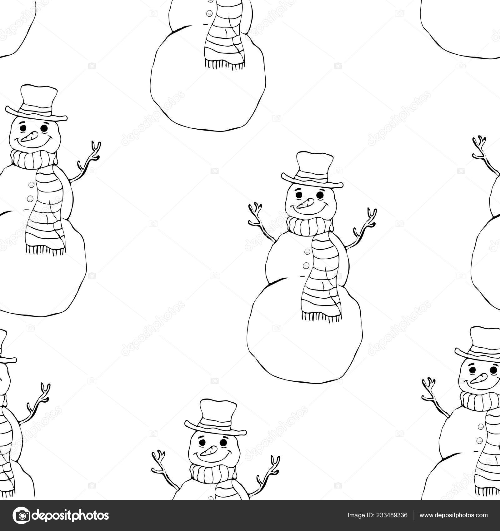 Cheerful Snowman Hat Scarf Seamless Pattern Black White Cartoon Drawing Stock Photo Image By C Eva Che