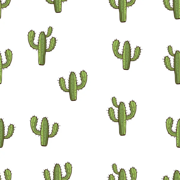 Cactus Seamless Pattern Hand Drawing Vector Illustration Painted Green Peyote — Stock Vector