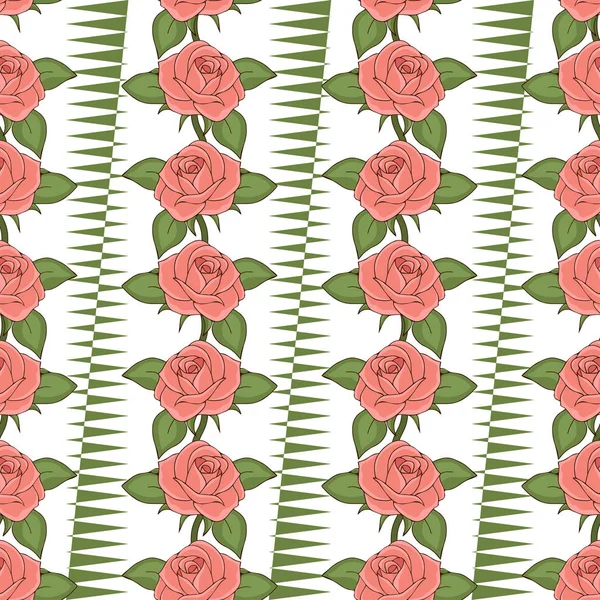 Rosas Rosadas Patrón Sin Costura Dibujo Mano Ilustración Vectorial Brotes — Archivo Imágenes Vectoriales
