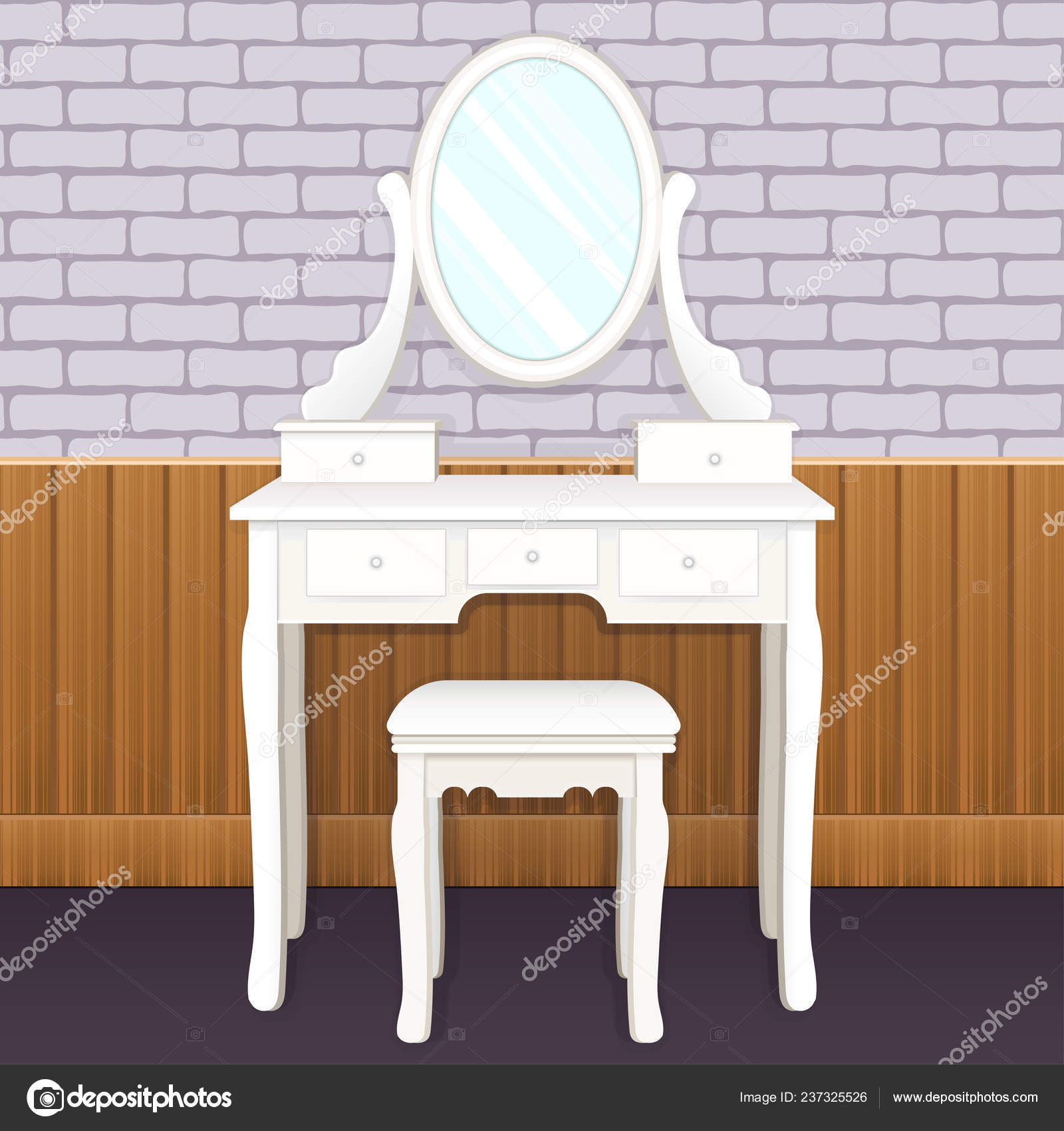 Dressing Table Mirror Lights Female Boudoir Applying Makeup Flat Drawing Stock Photo Image By C Eva Che 237325526