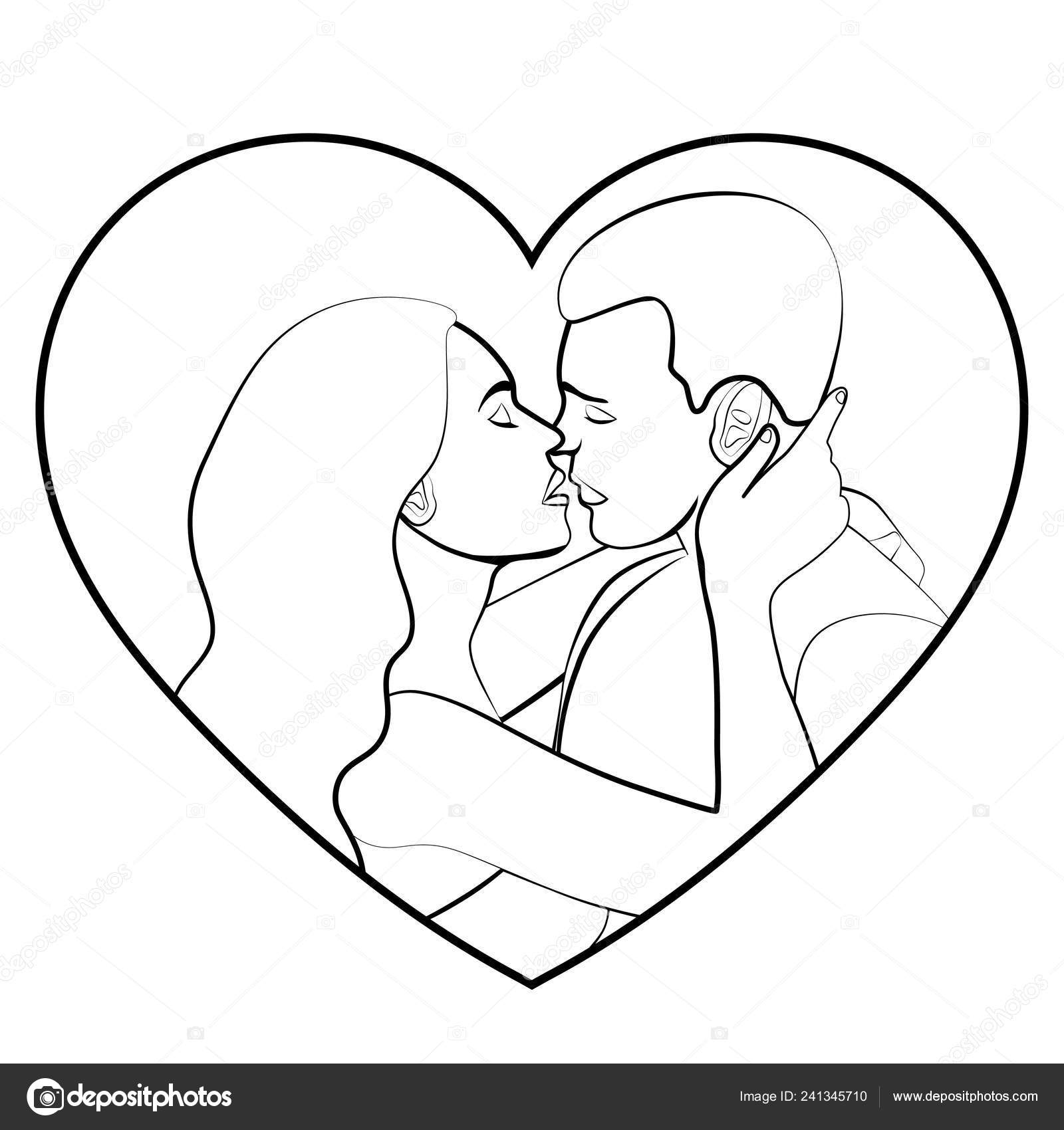 Couple Love Contour Silhouette Linear Black White Outline Vector Drawing Stock Photo By C Eva Che