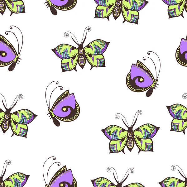 Abstract Butterflies Seamless Pattern Hand Drawing Textile Print Vector Illustration — Stock Photo, Image
