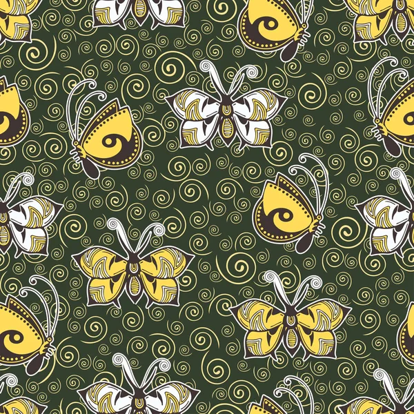 Abstrakta Fjärilar Sömlöst Mönster Handritning Textiltryck Vektorillustration Mönstrad Färgglad Insekt — Stockfoto