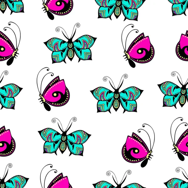 Abstrakcyjne Motyle Bezszwowy Wzór Rysunek Dłoni Nadruk Tekstylny Ilustracja Wektor — Zdjęcie stockowe