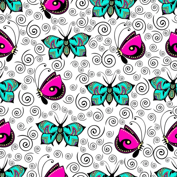 Abstrakte Schmetterlinge Nahtlose Muster Handzeichnung Textildruck Vektorillustration Gemusterte Bunte Helle — Stockfoto