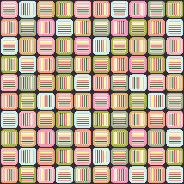Geometrický bezešvý vzor s pestrobarevnými pastelovými příčnými čarami ve čtvercích, starobylá spletená ozdoba, grafická textura. Abstraktní tahy pozadí, barevný lineární povrch. Vektorová ilustrace — Stock fotografie