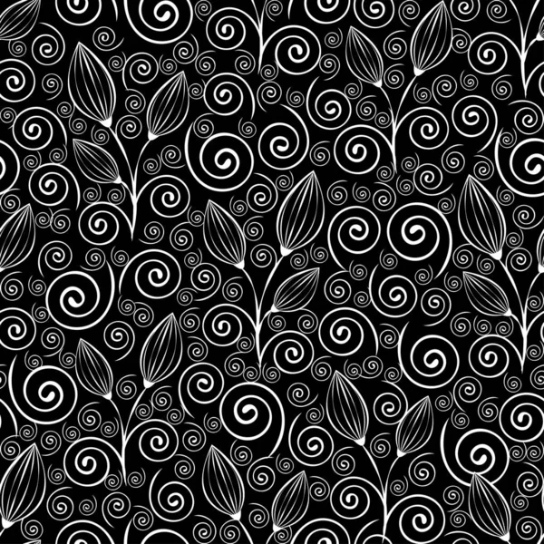 Abstrakcyjne Kwiaty Bezszwowy Wzór Czarno Biały Zarys Rysunek Ilustracja Liniowa — Zdjęcie stockowe