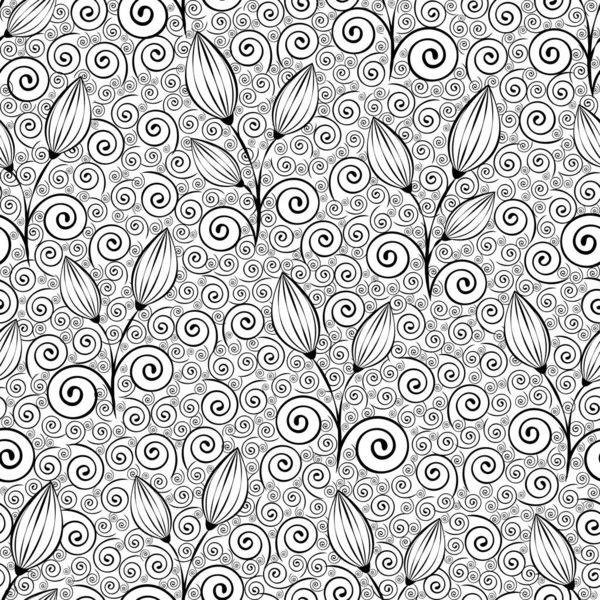Abstrakcyjne Kwiaty Bezszwowy Wzór Czarno Biały Zarys Rysunku Strony Liniowo — Zdjęcie stockowe