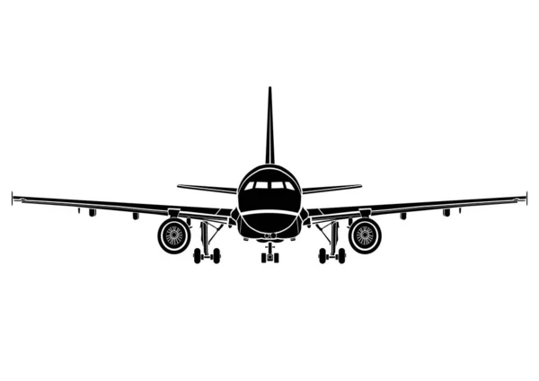 Icône Plate Avion Silhouette Avion Dessin Plein Visage Noir Blanc — Photo