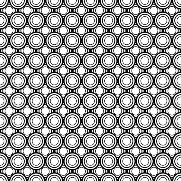 Abstract circles, geometric seamless pattern, round tile, black and white illustration, geometry ball texture, monochrome ornament, vector background. Wallpaper, fabric design, textile print