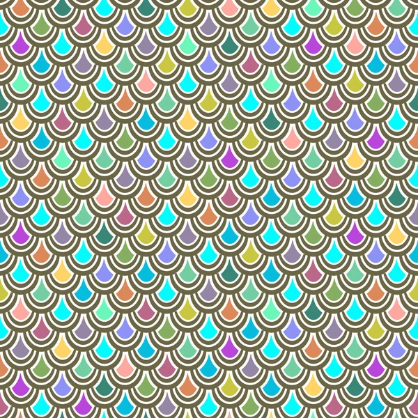 Multicolor fish scales seamless pattern, graphic ornament, animalistic ornament, rainbow illustration, vector background. Colorful bright round scales in row. Wallpaper, fabric design, textile print