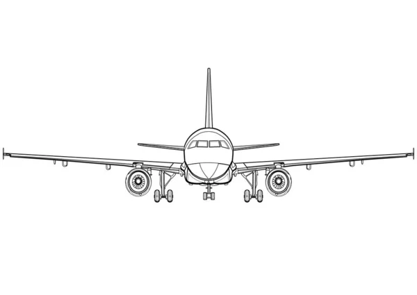 Aeronave Linear Preto Branco Desenho Rosto Cheio Vista Frontal Avião — Fotografia de Stock