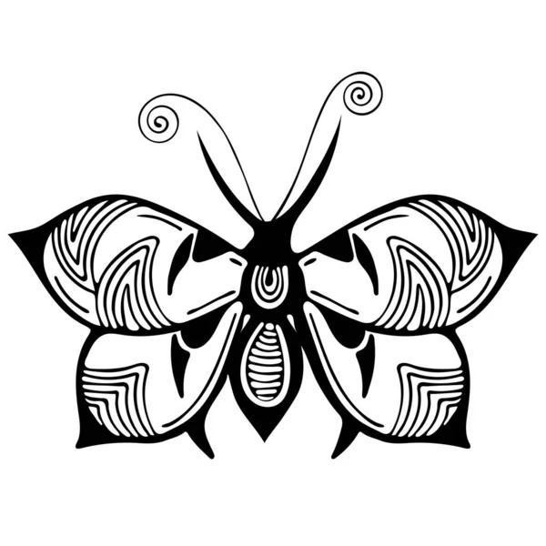 Abstrakter Schmetterling Schwarz Weiß Zeichnung Umrissornament Textildruck Färbung Tätowierungsskizze Vektorillustration — Stockfoto
