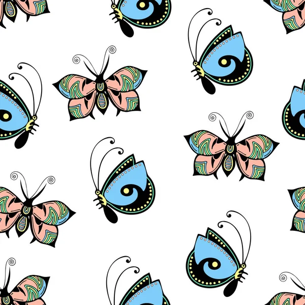 Abstract Butterflies Seamless Pattern Hand Drawing Textile Print Vector Illustration — Stock Photo, Image