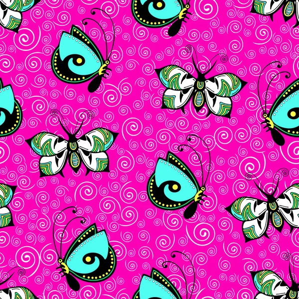 Abstrakta Fjärilar Sömlöst Mönster Handritning Textiltryck Prydnad Vektorillustration Mönstrad Färgglad — Stockfoto