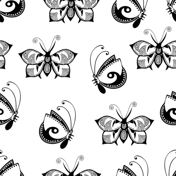 Patrón Sin Costura Mariposas Abstractas Dibujo Mano Blanco Negro Impresión —  Fotos de Stock