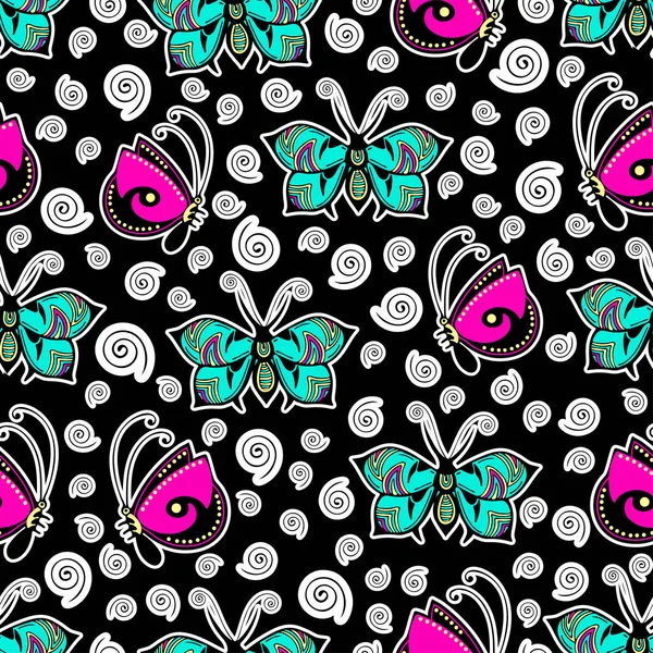 Abstract Butterflies Seamless Pattern Hand Drawing Textile Print Vector Illustration — Stock Photo, Image