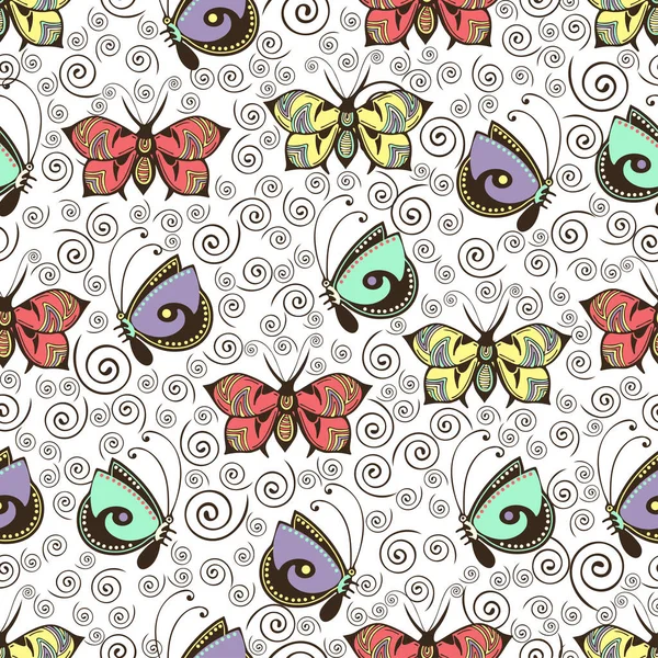 Abstrakta Fjärilar Sömlöst Mönster Handritning Textiltryck Vektorillustration Mönstrade Färgglada Pastell — Stockfoto