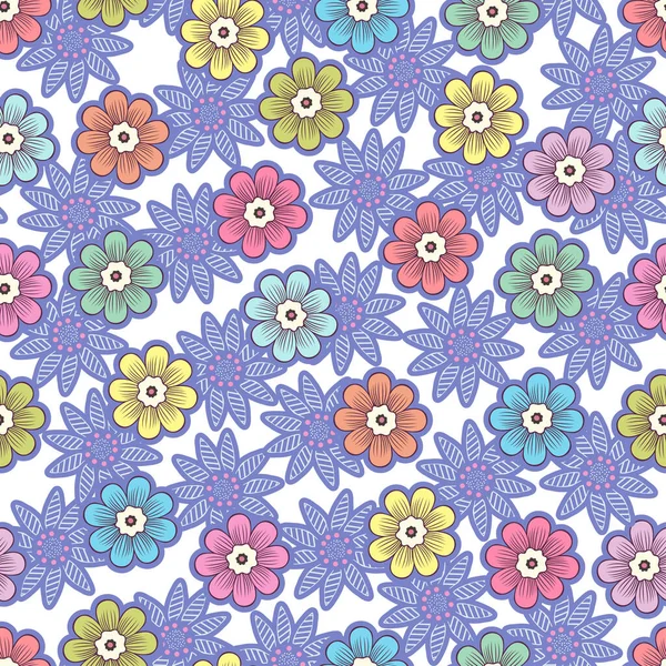 Gekritzelte Blumen Nahtloses Muster Farbenfroher Floraler Hintergrund Bunte Helle Knospen — Stockfoto