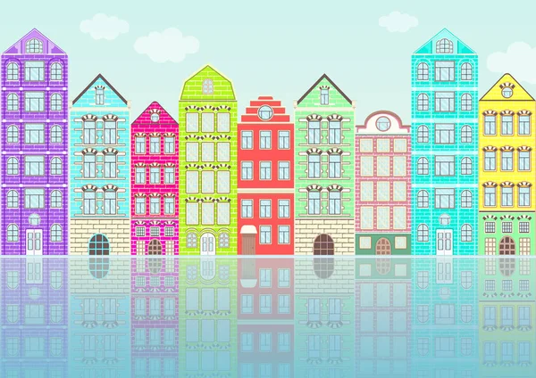 Borde Sin Fisuras Con Casas Planas Colores Paisaje Urbano Fondo — Foto de Stock