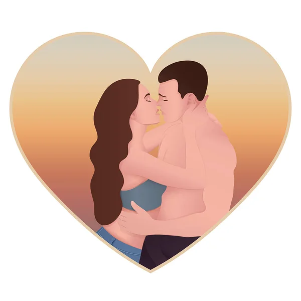 Casal Apaixonado Amantes Belo Homem Mulher Abraçando Beijo Forma Coração — Fotografia de Stock