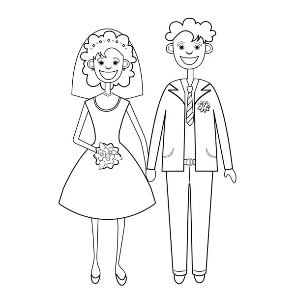 Noiva Noivo Desenho Preto Branco Linear Silhueta Coloração Personagem Desenho — Fotografia de Stock