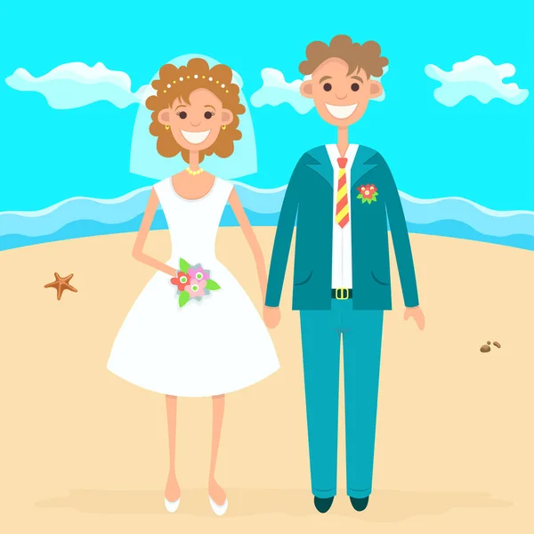 Menyasszony Vőlegény Lapos Rajz Rajzolt Rajzfilm Karakter Vektor Illusztráció Aranyos — Stock Fotó