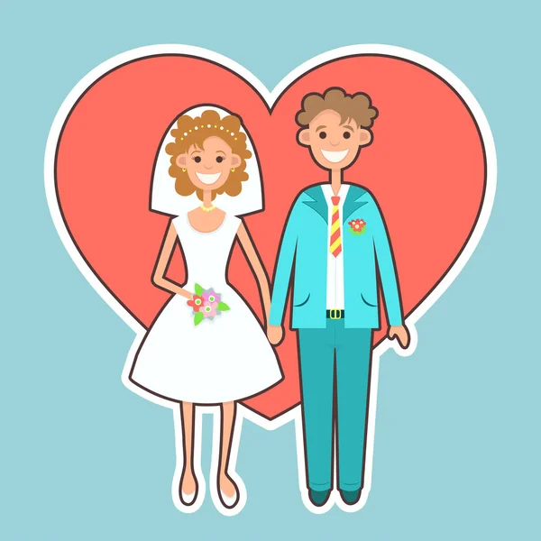 Bride Groom Sticker Icon Flat Drawing Cartoon Character Vector Illustration — Stock Photo, Image