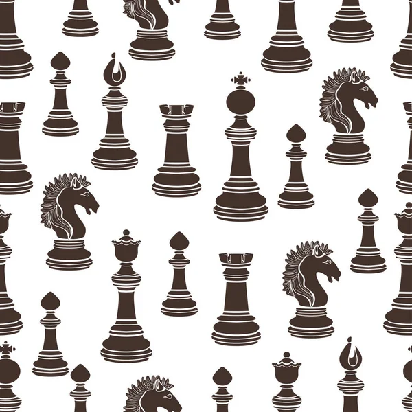 Chess Pieces Seamless Pattern Chessmen Flat Black White Drawing Silhouette — Stock Photo, Image