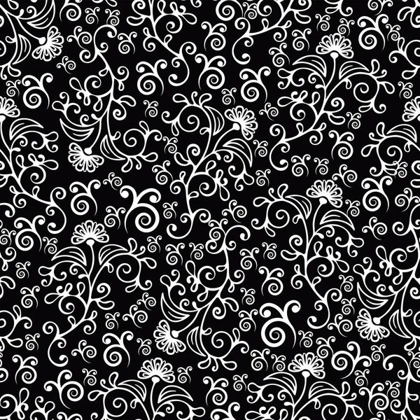 Wirować Kwiatowy Abstrakcyjny Bezszwowy Wzór Czarno Biały Ornament Loki Płatki — Zdjęcie stockowe