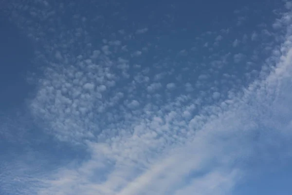 Arkaplan Doku Beyaz Sirrus Bulutları Mavi Gökyüzünün Arka Planında — Stok fotoğraf