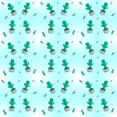 Turkuaz bir zemin üzerinde, ışık eğimine sahip bir kaktüsün kusursuz çizimi