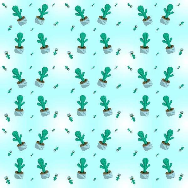 Sömlös Illustration Kaktus Turkos Bakgrund Med Ljusgradientinlägg — Stockfoto