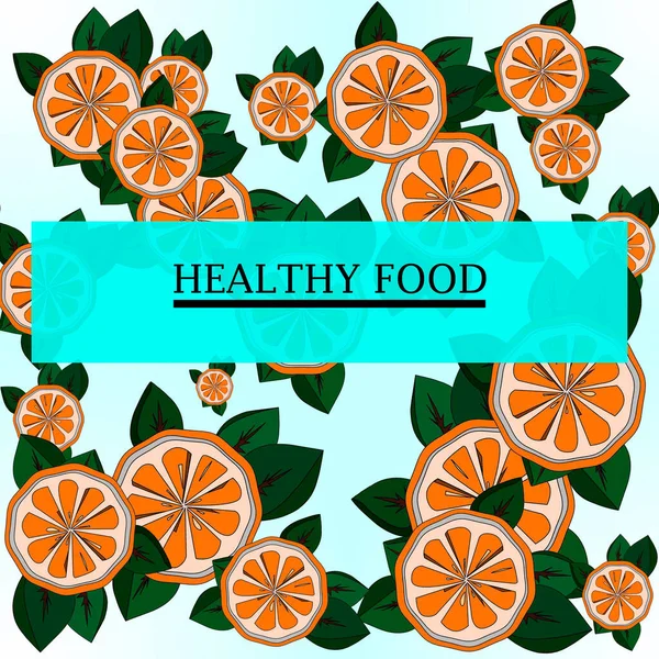 Portakallar, yeşil yapraklar ve bir yazı.