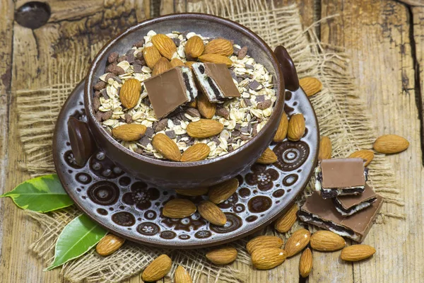 muesli with chocolate and almonds