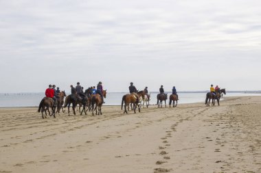 Renesse, Zeeland, Hollanda sahilde ata biniciler