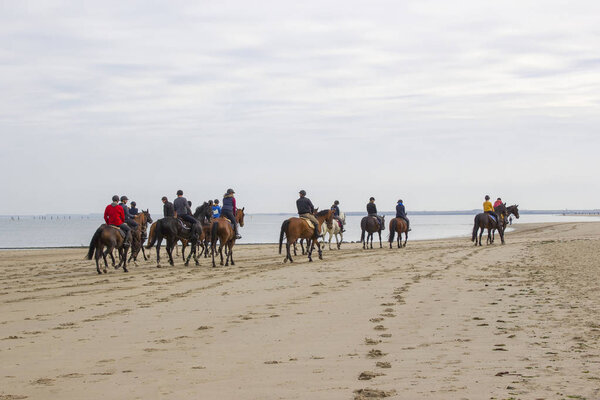 riders on horses on the beach in Renesse, Zeeland, the Netherlands
